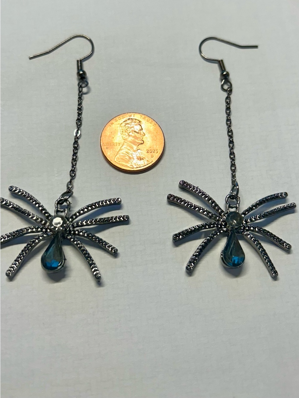 Spider Teardrop Dangle Earrings with Sparkling Silver Starburst -